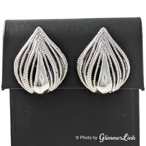 Vintage Coro Textured Teardrop Mid Century Silver Tone Clip On Earrings